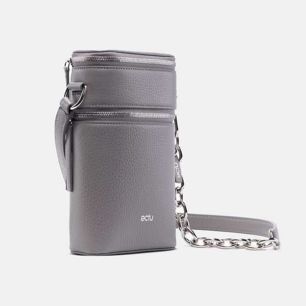 Veda Double Zipper Italian Leather Crossbody in Storm