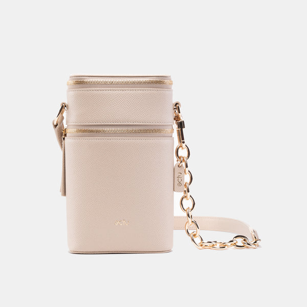 Veda Double Zipper Italian Leather Crossbody in Sand