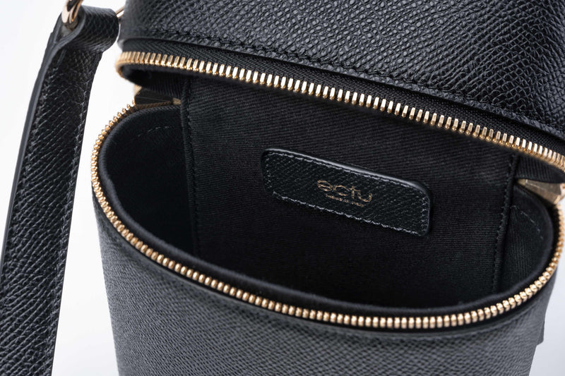 Veda Double Zipper Italian Leather Crossbody in Black